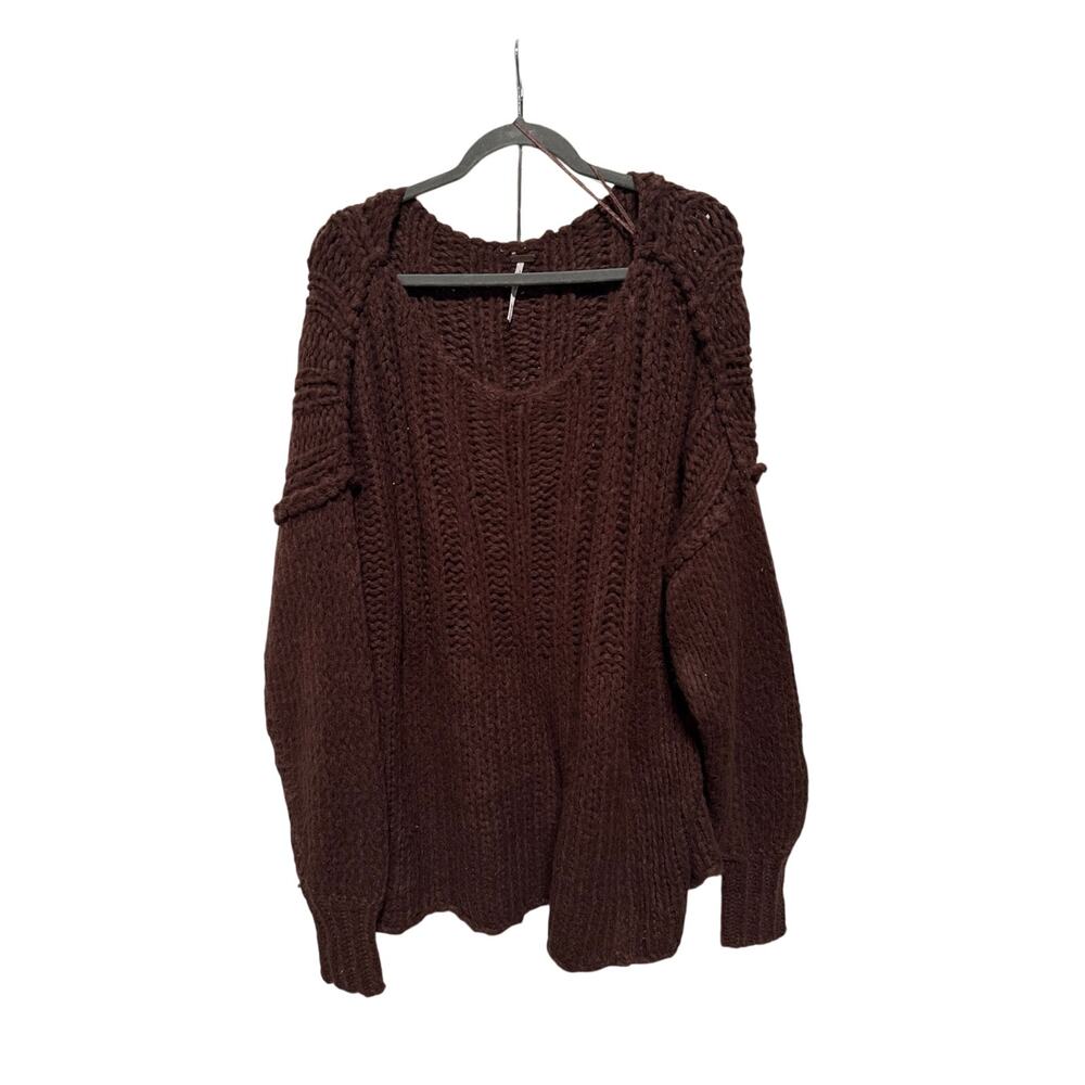 Free People Sweater Womens Small Chunky Knit Brown OverSized Scoop Net